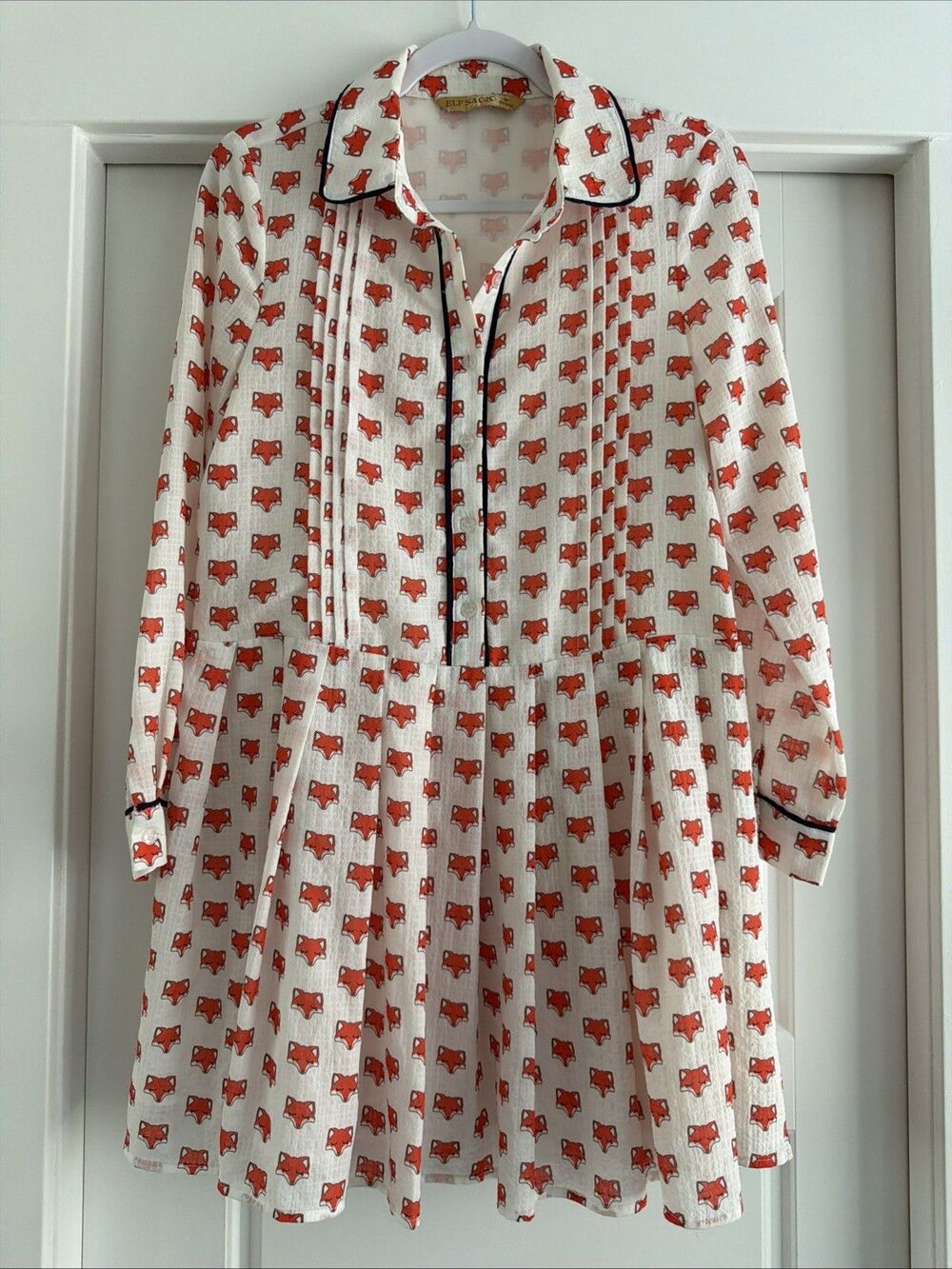 Elf Sack Draped Pleated Waisted Foxy White Orange Mini Dress Size Med